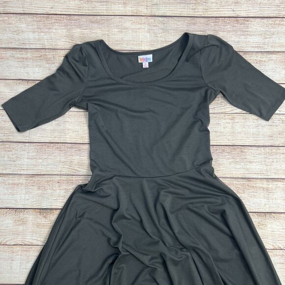 LuLaRoe Nicole Dress Small Olive Green Scoop Neck Fit Flare Skater Dress - Picture 8 of 9